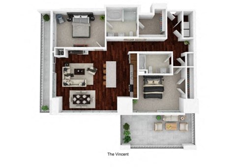 Floor plan for 2 beds, 2 baths, 1360 sqft